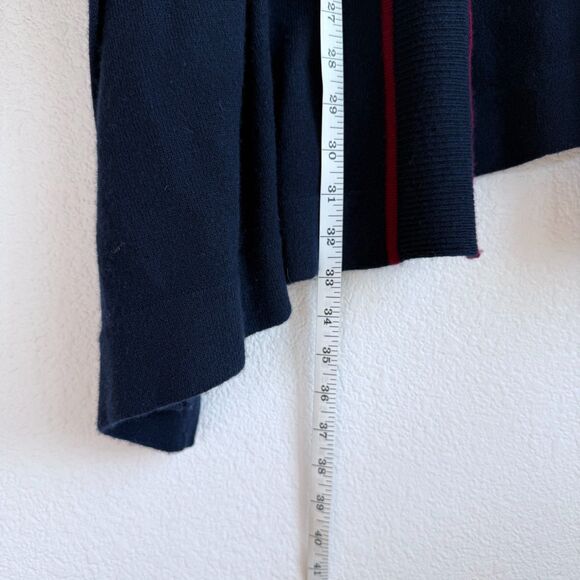 Draper James 100% Wool Cora Cape Open Cardigan in Nassau Navy & Maroon Red Trim - Picture 11 of 11